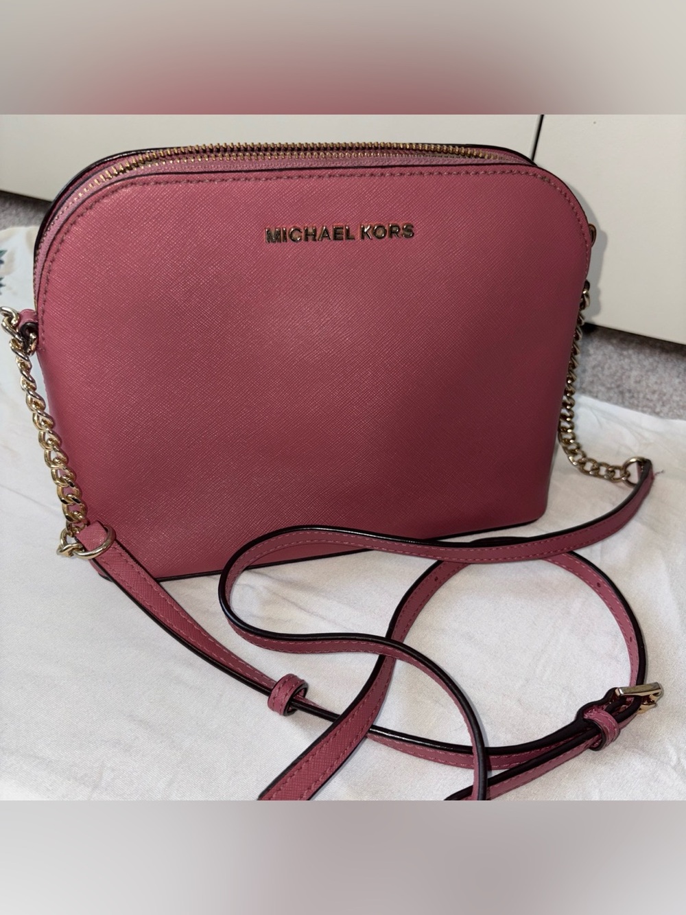 Michael Kors Rose Pink Saffiano Leather Dome Crossbody